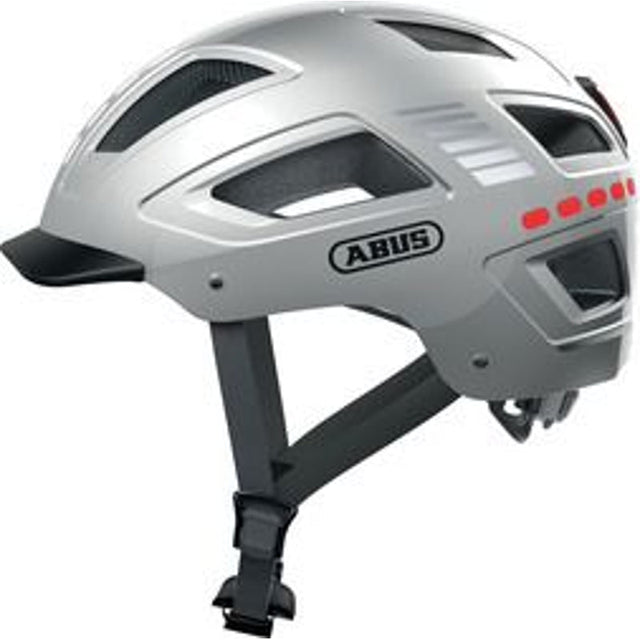 Abus Hyban 2.0 LED signal silver shiny m. indbygget led lys - Cykelhjelm