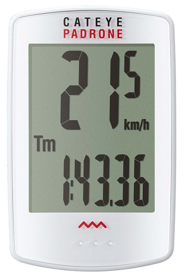Cateye padrone PA100W trådløs cykelcomputer m. stort display, hvid