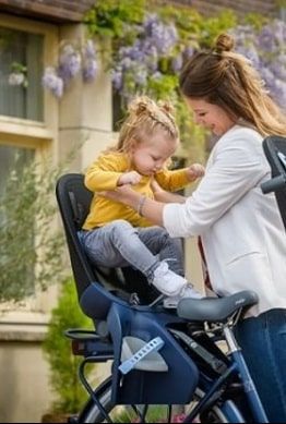 Qibbel Air cykelstol til bagagebærer montering, denim blå