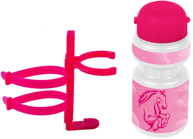 Cykelkurv + ringeklokke + flaske m. holder med hestemotiv