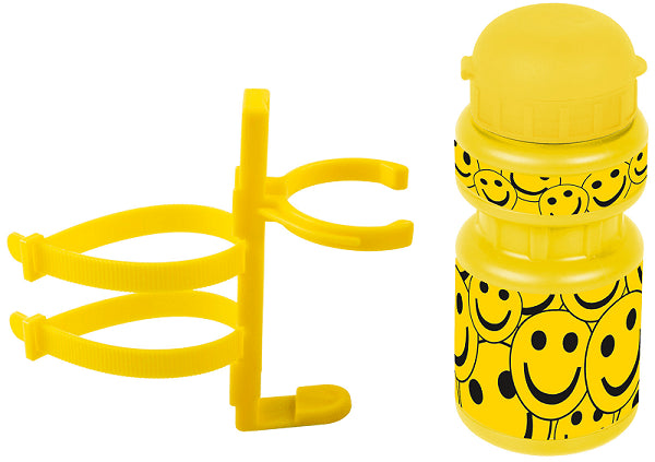 Cykelkurv + ringeklokke + flaske m. holder med smileys