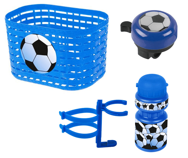 Cykelkurv + ringeklokke + flaske m. holder med fodbold motiv