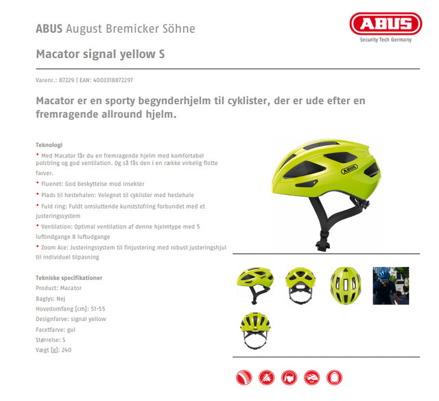 Macator signal yellow Fra Abus Cykelhjelm