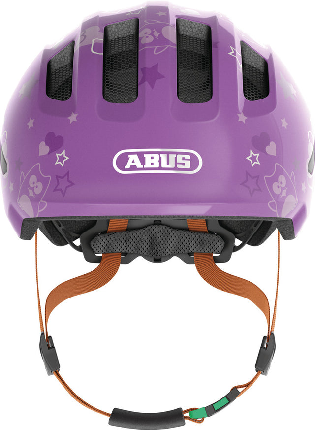 Abus Smiley 3.0 SE purple star - grønt spænde - børne cykelhjelm