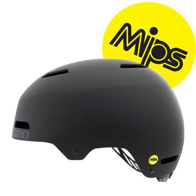 Giro Quarter FS cykelhjelm i mat sort med MIPS, set fra siden med gult MIPS-mærke