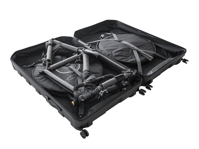 Topeak PAKGO X cykelkuffert åben med cykel