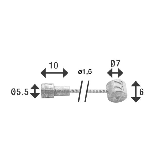 Elvedes Bremsewire 1×19 Ø1,5x4000mm ø5,5×10 & ø7×6mm – billede 1