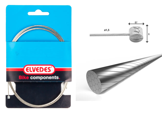 Elvedes Bremsewire 1×19 ø1,5/2250mm ø7×6mm Slick – billede 1