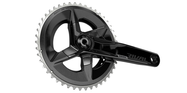 SRAM Rival AXS kranksæt DUB med 48/35T klinger, set skråt forfra