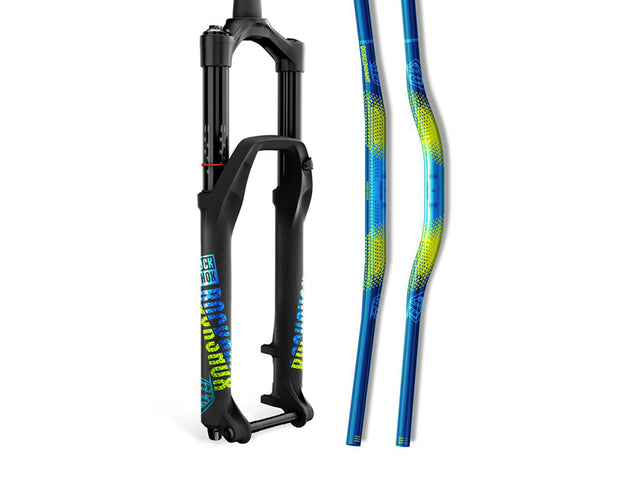 RockShox Troy Lee Designs mærkatsæt 35 mm til PIKE/Lyrik/Yari (2018+), blå/gul – billede 1
