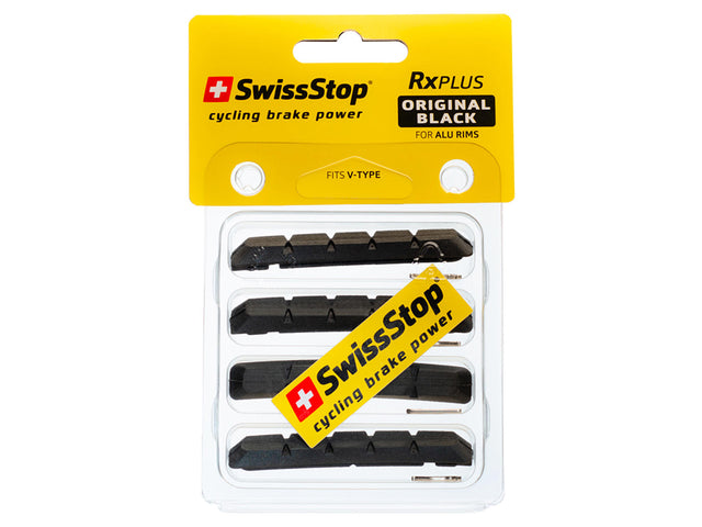 SwissStop RxPlus Original Black bremseklodsindsatser til V-bremse – 4 stk. – billede 1