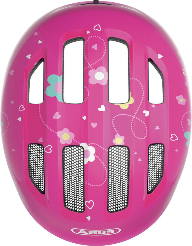 Abus Smiley 3.0 SE pink butterfly - grønt spænde - børne cykelhjelm