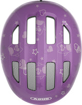 Abus Smiley 3.0 SE purple star - grønt spænde - børne cykelhjelm