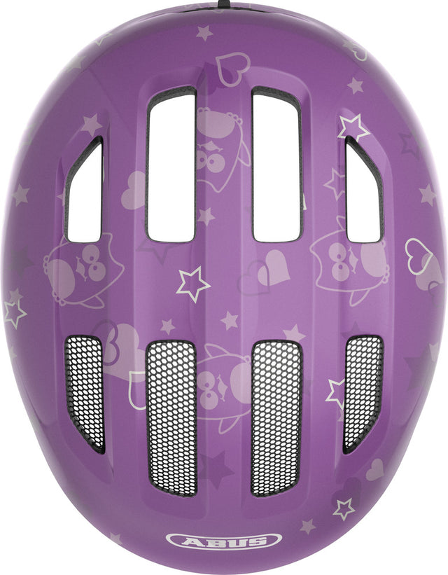 Abus Smiley 3.0 SE purple star - grønt spænde - børne cykelhjelm