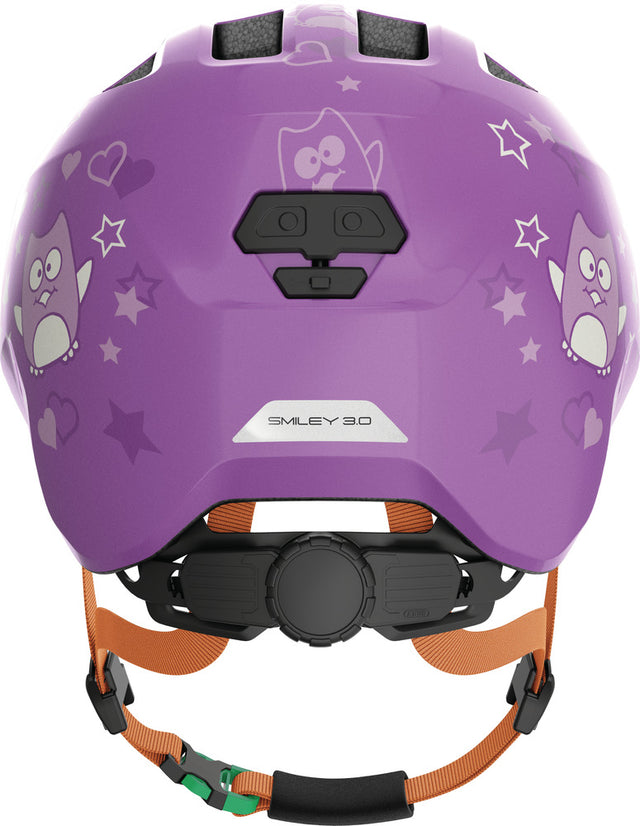 Abus Smiley 3.0 SE purple star - grønt spænde - børne cykelhjelm