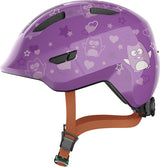 Abus Smiley 3.0 SE purple star - grønt spænde - børne cykelhjelm
