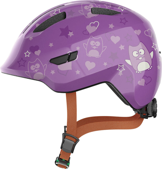 Abus Smiley 3.0 SE purple star - grønt spænde - børne cykelhjelm