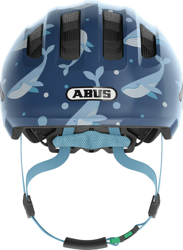 Abus Smiley 3.0 SE blue whale - grønt spænde - børne cykelhjelm