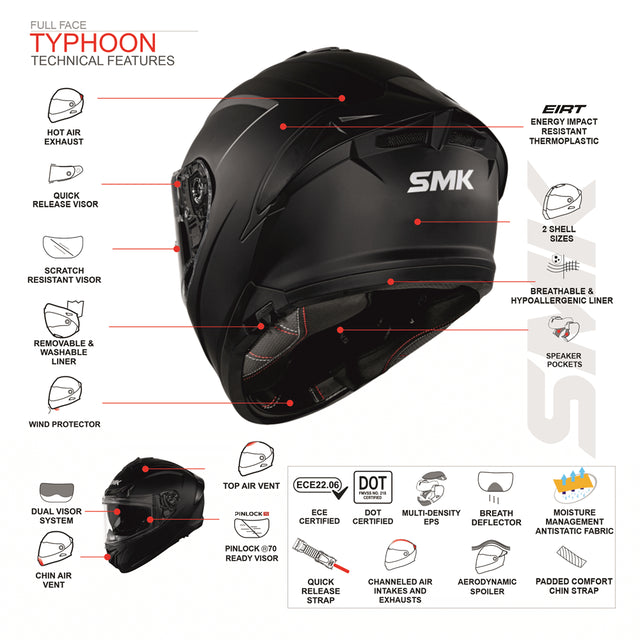 SMK Typhoon Mat sort integralhjelm med solvisir – billede 4