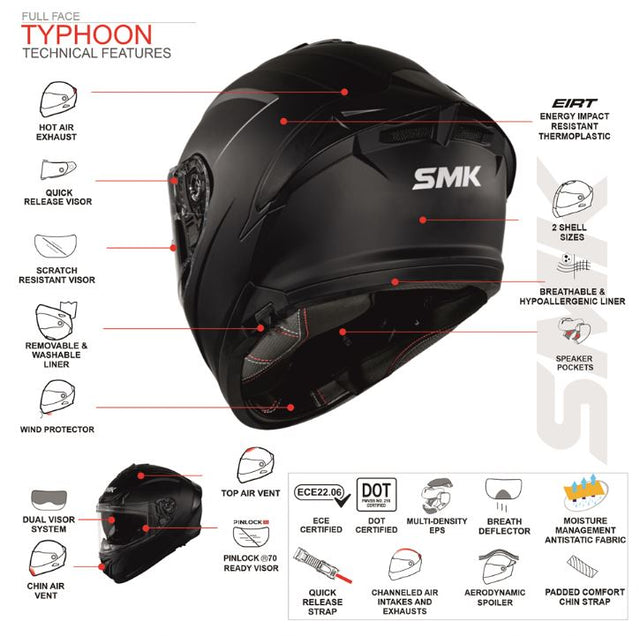SMK Typhoon Azonix Sort/grå/neongul integralhjelm med solvisir – billede 4